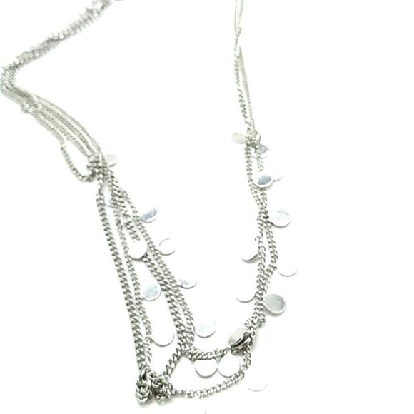 Designer Dainty Multi-Strand Chain Necklace Small Radial Disc Dangles Silver-ton - Picture 14 of 16
